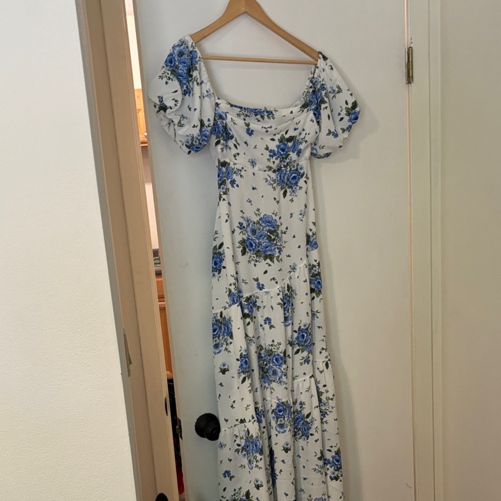 Altar'd State Blue and White Floral Maxi Dress